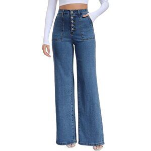 Women's High Waisted Straight Leg Jeans Denim Cotton Polyester Casual Office
